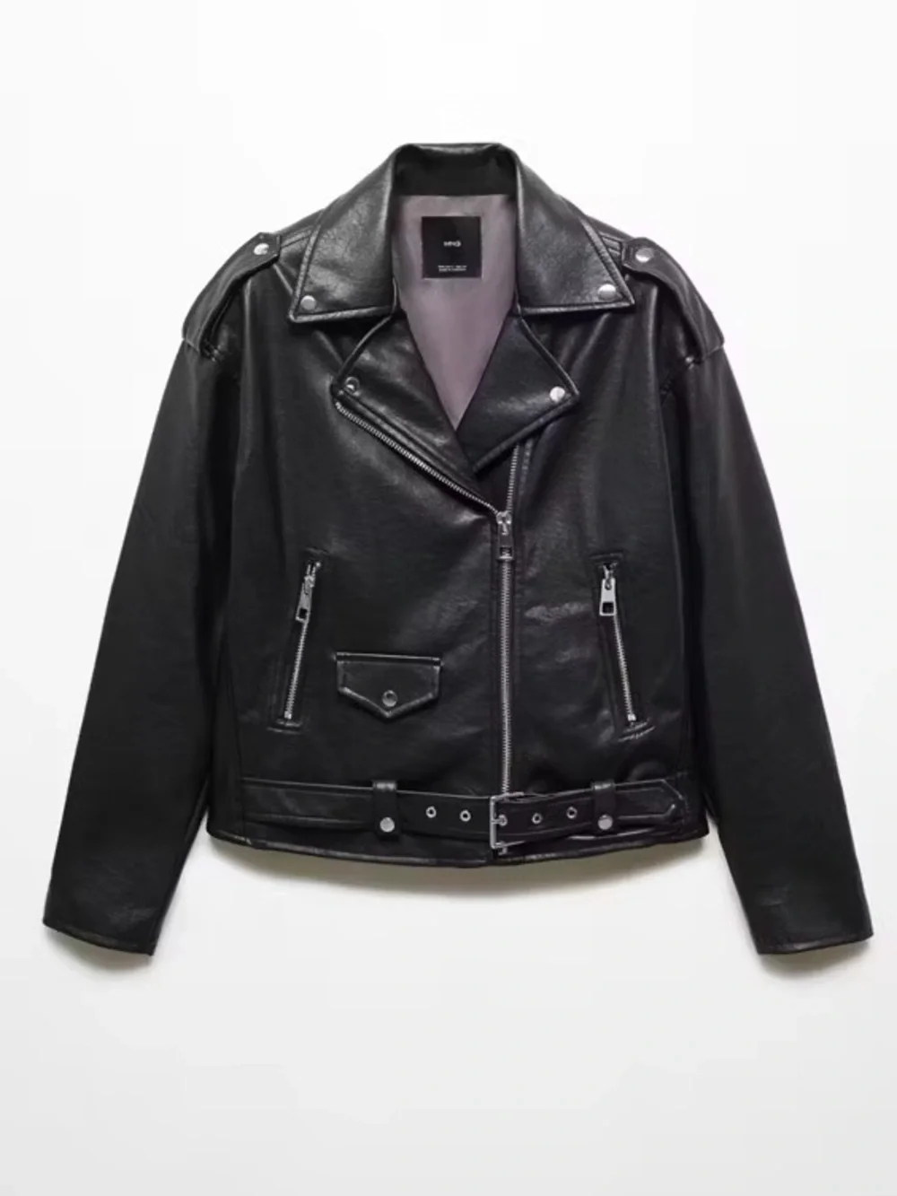 Mango Faux-Leather Oversized Biker Jacket - Black - XXL